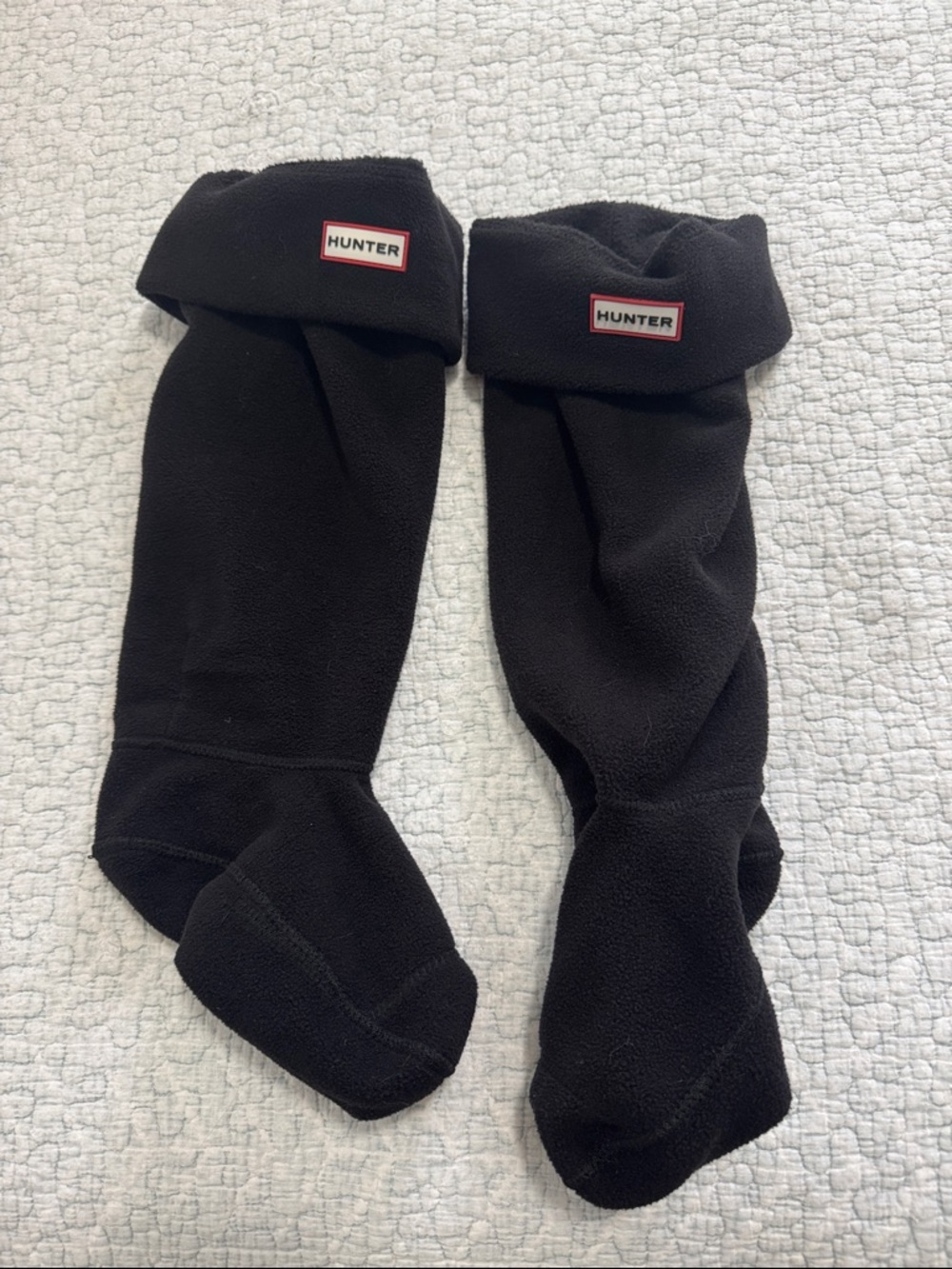 Hunter Black Fold-Over Fleece Boot Socks with Logo Patch